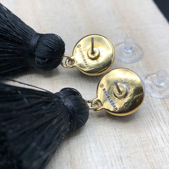 Baublebar Pierced Earrings Gabriela 4" Black Tiered Tassel Fringe Boho Dangles - Picture 3 of 6